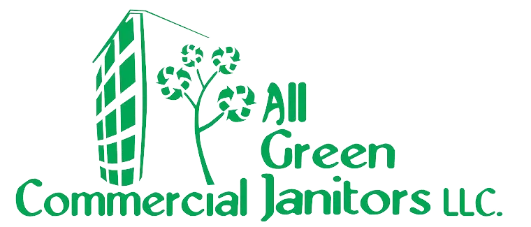 A green and white logo for commercial janitorial.